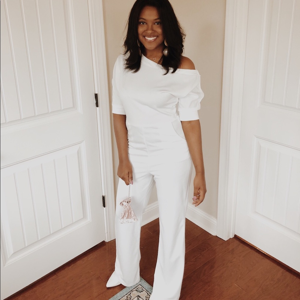 White off the shoulder jumpsuit